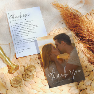 Boho Script & Classic Typografie Foto Bruiloft Bedankkaart