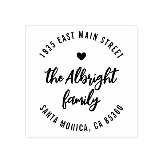 Boho Script Familienaam Hart Ronde Retouradres Rubberstempel (Afrduk)