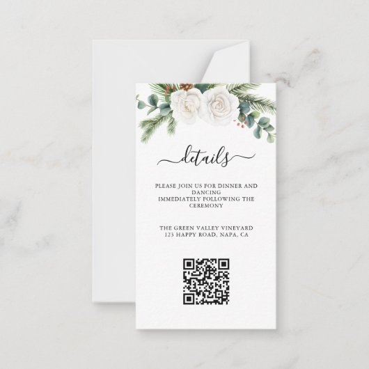 Boho Script Greenery Wedding Reception QR Code  Notitiekaartje (Voorkant)