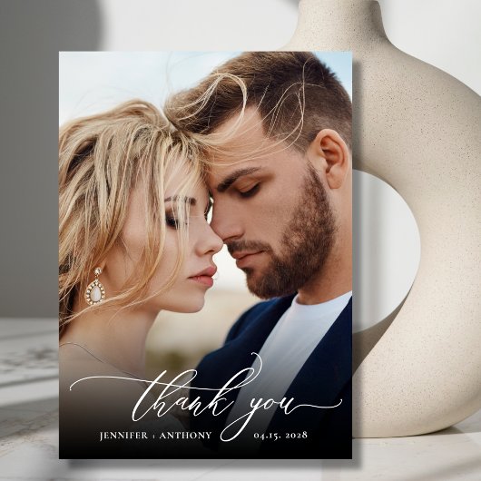 Boho Script moderne 2 Mariage photo Carte de remer