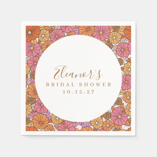 Boho Script Oker Roze Bloem Bruiloft Uitnodiging C Servet (Voorkant)