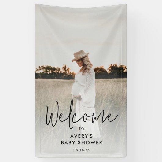 Boho Script Photo Baby shower Welkom Spandoek (Verticaal)