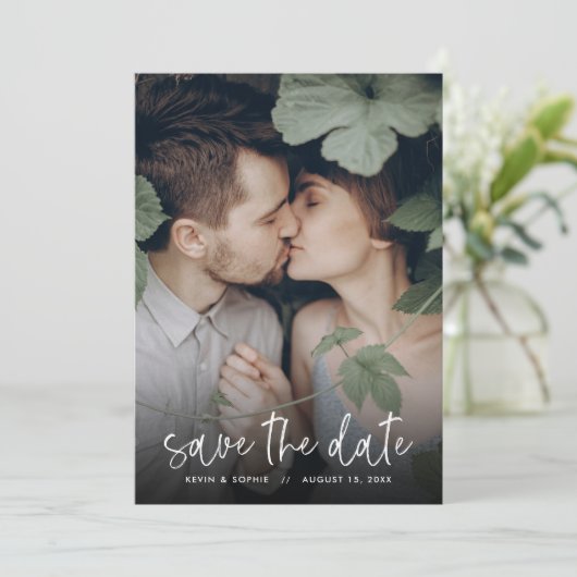 Boho Script Photo Overlay Save the Date (Staand voorkant)