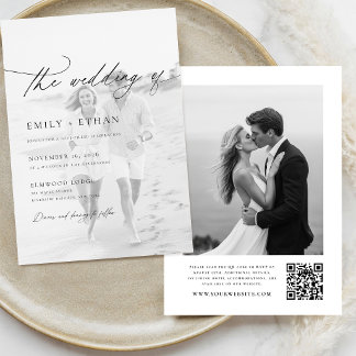 Boho Script QR Code Foto Bruiloft Kaart