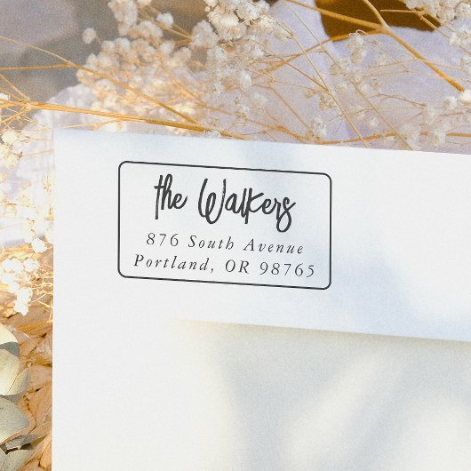 Boho Script Rectangle Frame Return Address Rubberstempel