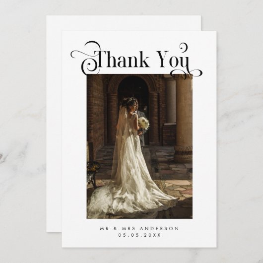  Boho Script Retro Photo Weddenschap Romantic Bedankkaart (Voorkant / Achterkant)