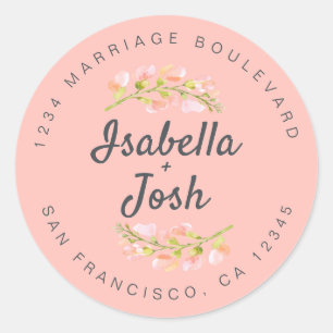 Boho Script Roze Bloemige Trouw Retouradres Ronde Sticker
