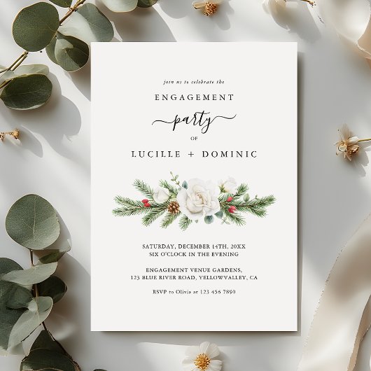 Boho Script Winter Evergreen Verloving Feest Kaart