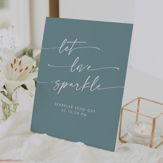 Boho Seafoam Blauwgroen Sparkler Verstuur Uit Trou Reclamebord Met Voetstuk