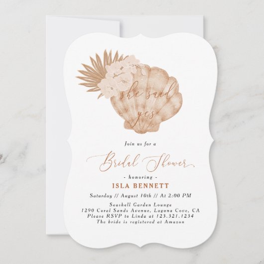 Boho Seashell bruidsdouche uitnodiging (Voorkant)