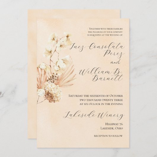 Boho séché Faire-part de mariage floral (Devant / Derrière)