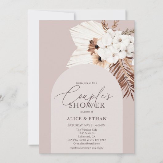 Boho séché Palm Feuilles Couples Douche Invitation (Devant)