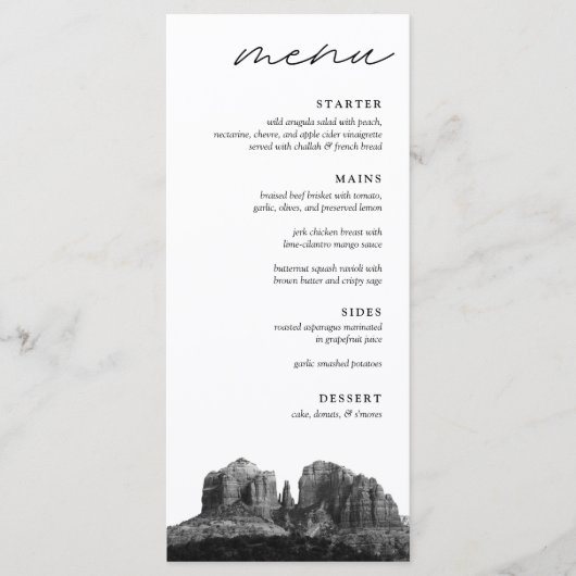 Boho Sedona Arizona Zwart & Wit Trouwdiner Menu (Voorkant)