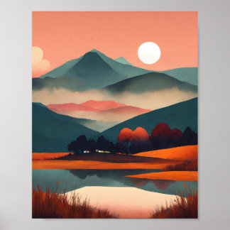 "Boho Serenity: Minimalistische bergvlucht" Poster