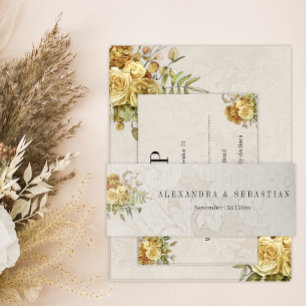 Boho  Shabby Chic Goud Rozen Uitnodigingen Wikkel