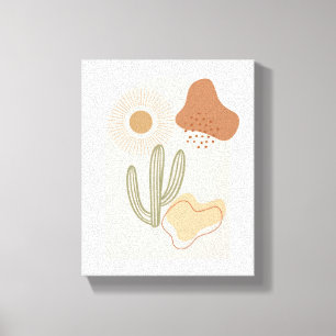 Boho Shapes Abstract Beige Terracotta Sun Cactus Canvas Afdruk