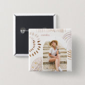 Boho Shapes met Name and Photo Arch Vierkante Button 5,1 Cm (Voorkant /achterkant)