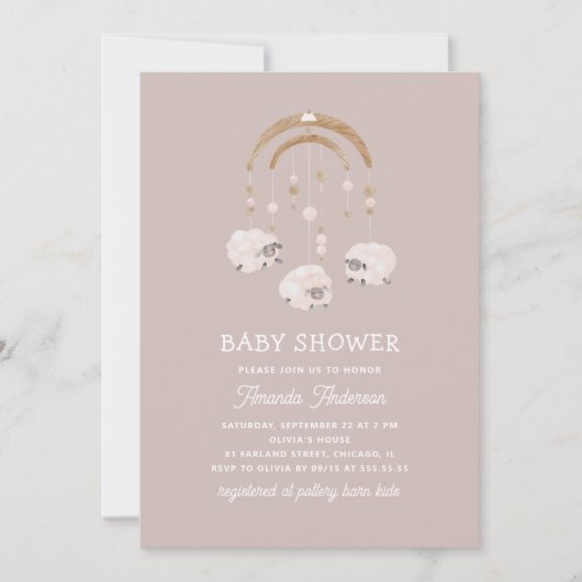 Boho Sheep Mobile | Light Mauve Soft Baby shower Kaart (Voorkant)