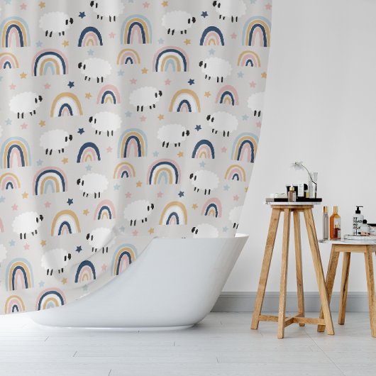 Boho Sheep Rainbow Print Douchegordijn