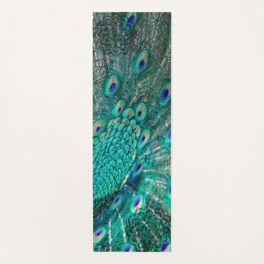 Boho Shimmering Chic Peacock Feather Yogamat (Voorkant)