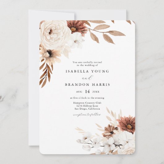 Boho Sienna et Faire-part de mariage florale beige (Devant)