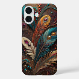 Boho Sieraad Metaalachtige Teal Oranje Leren iPhon iPhone 16 Hoesje