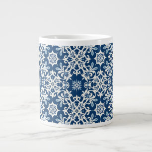 Boho Siermotief in Wit-Blauw Vintage Extra Grote Beker