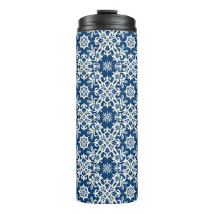 Boho Siermotief in Wit-Blauw Vintage Thermosbeker