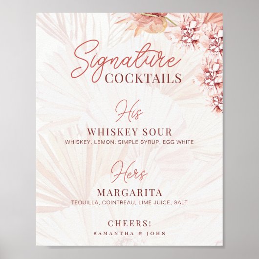 Boho Signature Cocktails Zijn Haar Dranken Bruilof Poster (Voorkant)