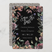 Boho Silver en Waterverf Floral Save the Date (Voorkant / Achterkant)