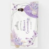 Boho Silver Lila geometrisch quinceañera groot Spandoek (Verticaal)