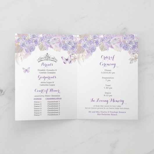 Boho Silver Purple Floral 15 Años Modèle du progra (Intérieur)