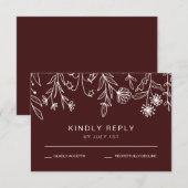 Boho Simple Fleur sauvage bordeaux Mariage RSVP Ca (Devant / Derrière)
