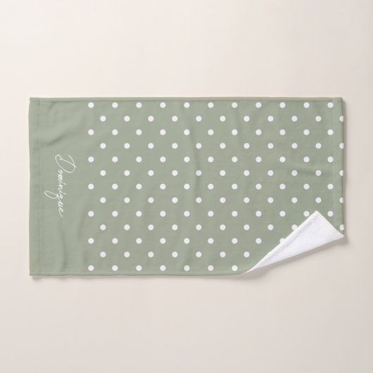 Boho Simple Modern Girly Neutral Polka Dot Sage Bad Handdoek (Handdoek)