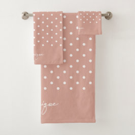 Boho Simple Modern Girly Polka Dot Neutral Pink Bad Handdoek
