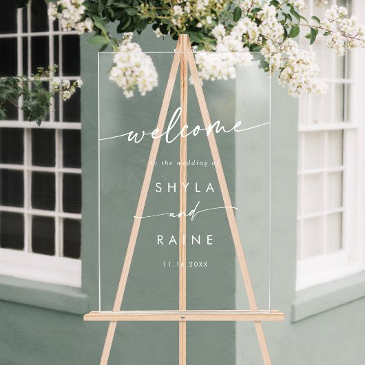 Boho Simple Modern White Clear Wedding Welkom Acryl Bord