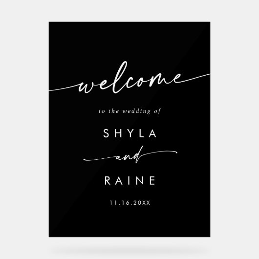 Boho Simple Moderne Blanc Noir Mariage Accueil (Recto)