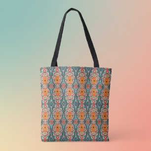 Boho Sinaasappel en turquoise Tribal Geïnspireerd Draagtas