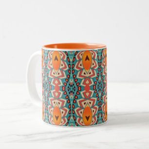 Boho Sinaasappel en turquoise Tribal Geïnspireerd Tweekleurige Koffiemok