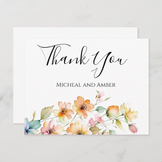 Boho Sinaasappel Roze Waterverf Wildbloemen Bedankkaart (Voorkant / Achterkant)