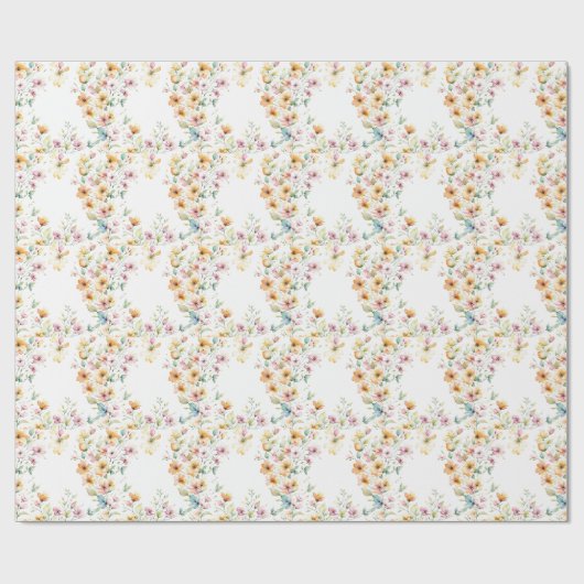  Boho Sinaasappel Roze Waterverf Wildbloemen Cadeaupapier (Vlak)