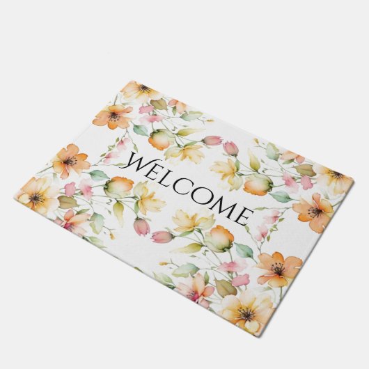  Boho Sinaasappel Roze Waterverf Wildbloemen Deurmat (Schuin)