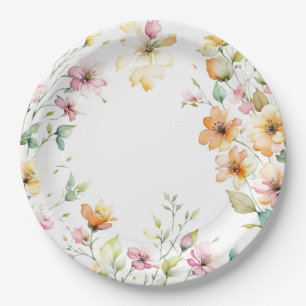 Boho Sinaasappel Roze Waterverf Wildbloemen Papieren Bordje