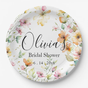 Boho Sinaasappel Roze Waterverf Wildbloemen Papieren Bordje