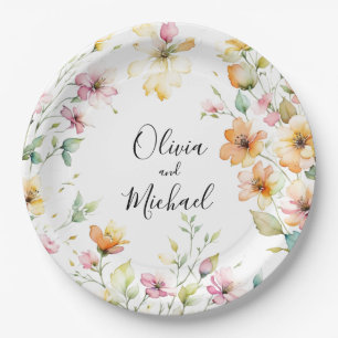 Boho Sinaasappel Roze Waterverf Wildbloemen Papieren Bordje
