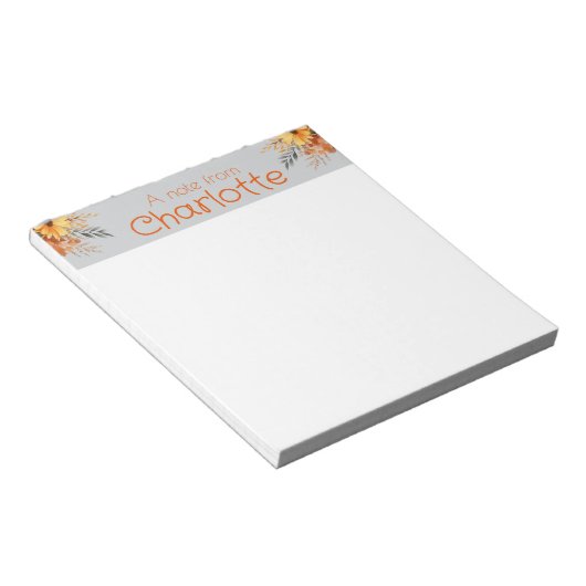 Boho sinaasappel zonnebloem waterverf grijs notitieblok (Schuin)