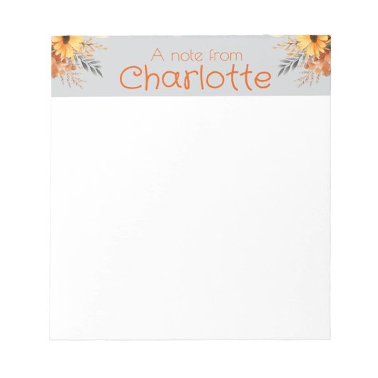 Boho sinaasappel zonnebloem waterverf grijs notitieblok (Voorkant)