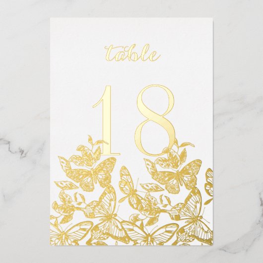 Boho Sketched Butterflies Gold Table Numbers Folie Uitnodiging (Voorkant)