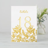 Boho Sketched Butterflies Gold Table Numbers Folie Uitnodiging (Staand Voorkant)
