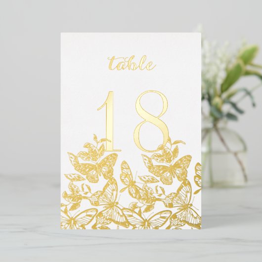 Boho Sketched Butterflies Gold Table Numbers Folie Uitnodiging (Staand Voorkant)